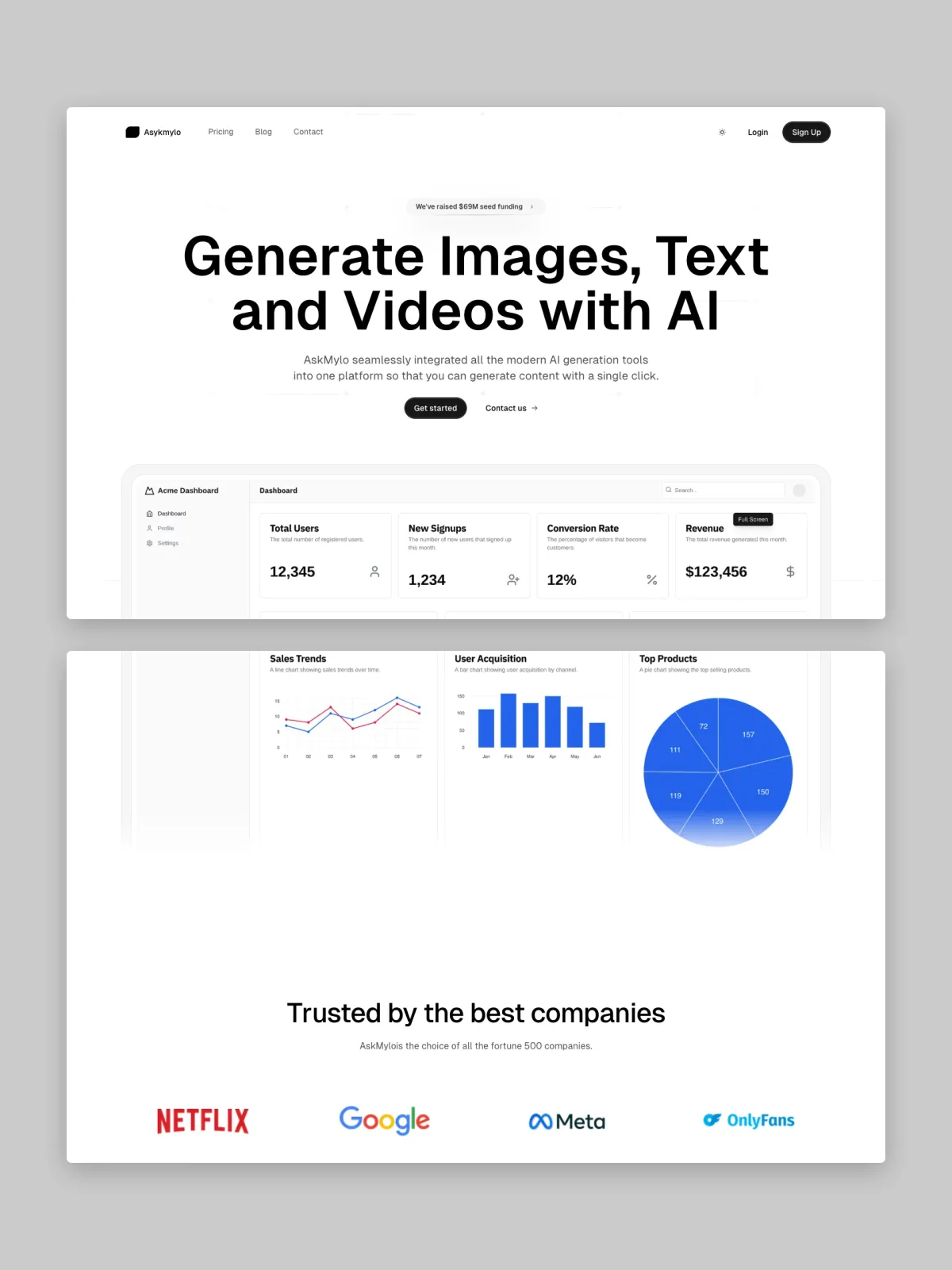 Two ASKMYLO website screens stacked on grey