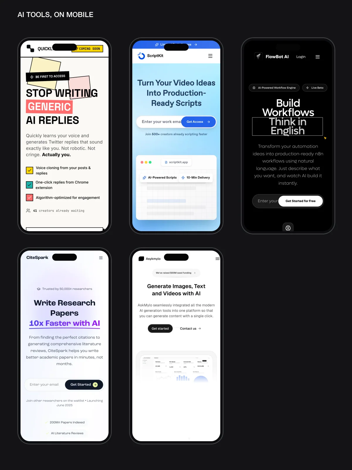Six phone screens from Daniel's apps