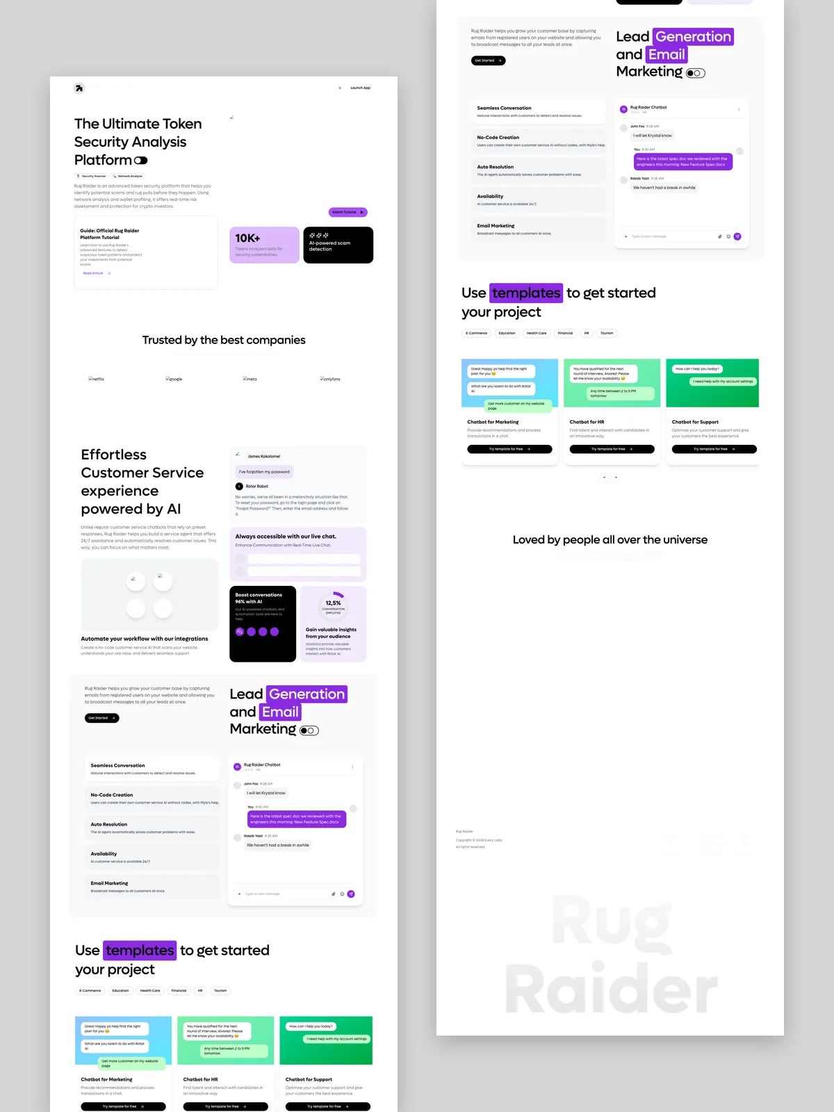 The full RUG RAIDER home page in two strips