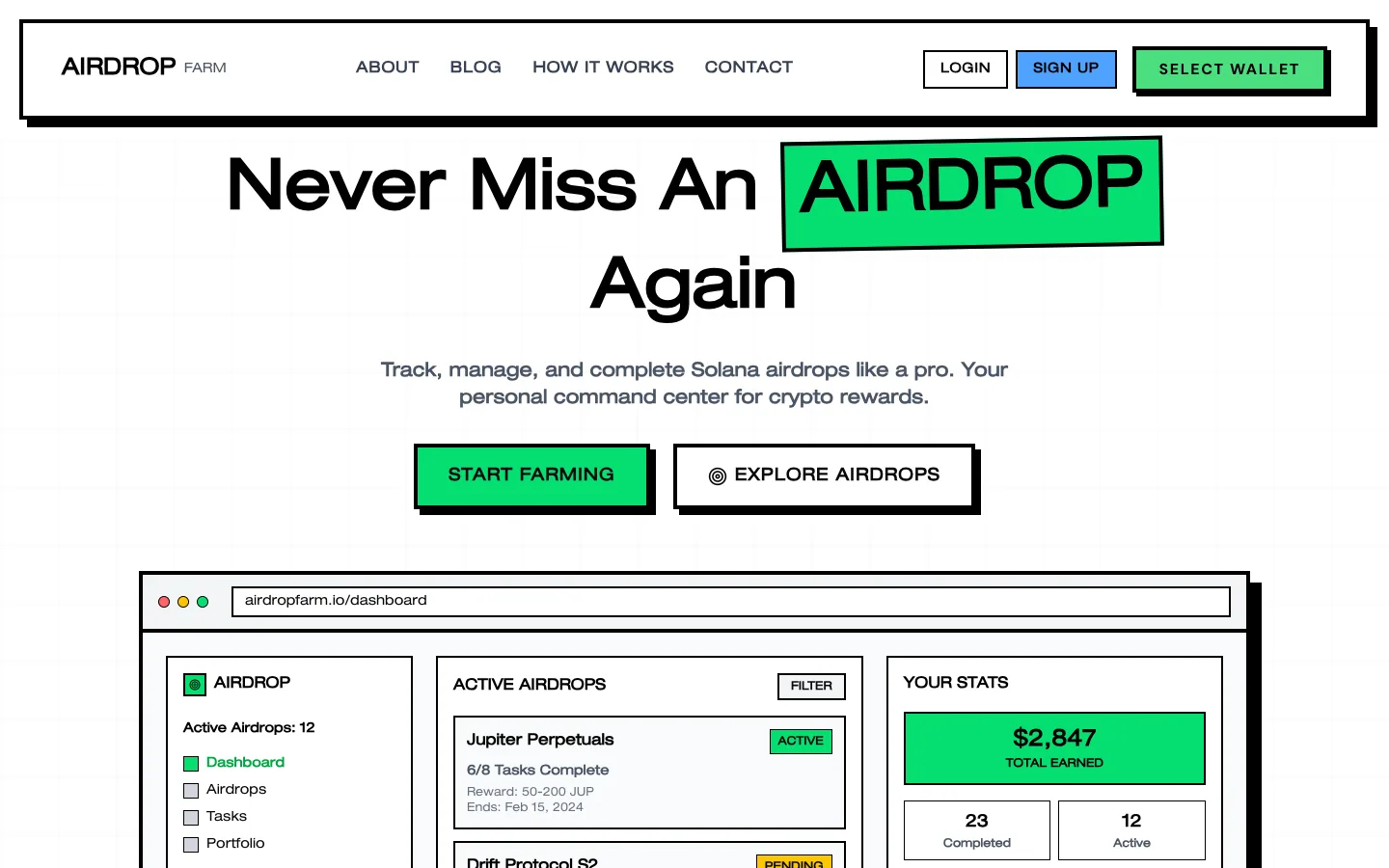 AIRDROPFARM website, screen 1
