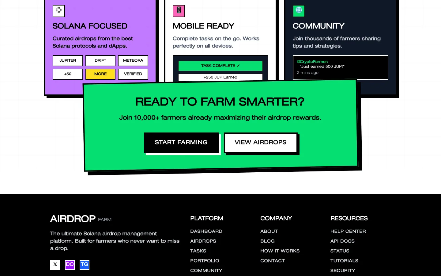 AIRDROPFARM website, screen 3