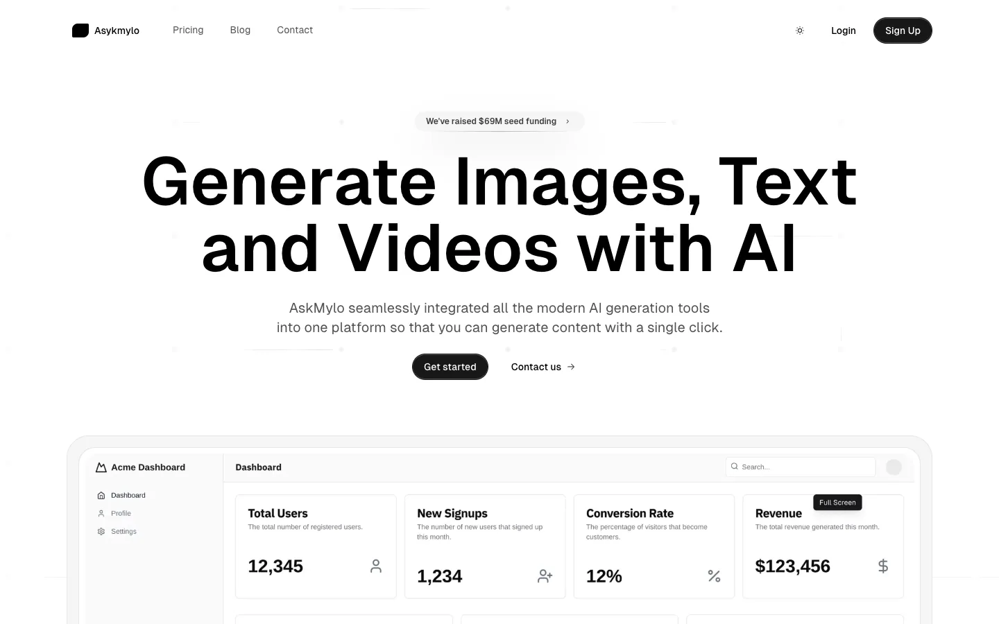 ASKMYLO website, screen 1
