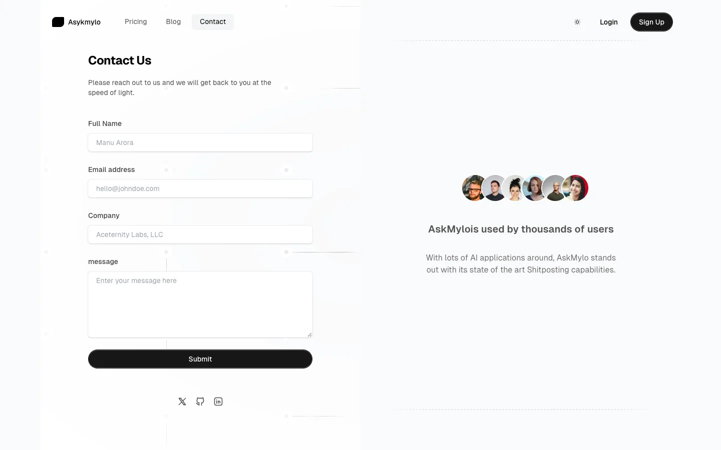 ASKMYLO website, screen 8