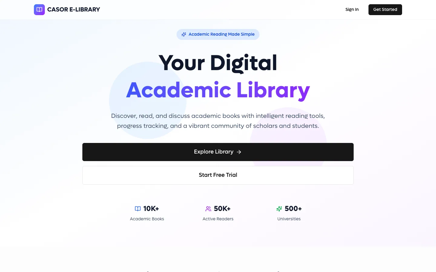 CASOR E-LIBRARY website, screen 1