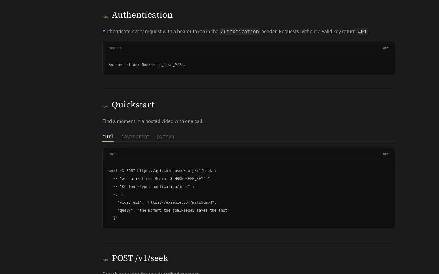 CHRONOSEEK website, screen 9