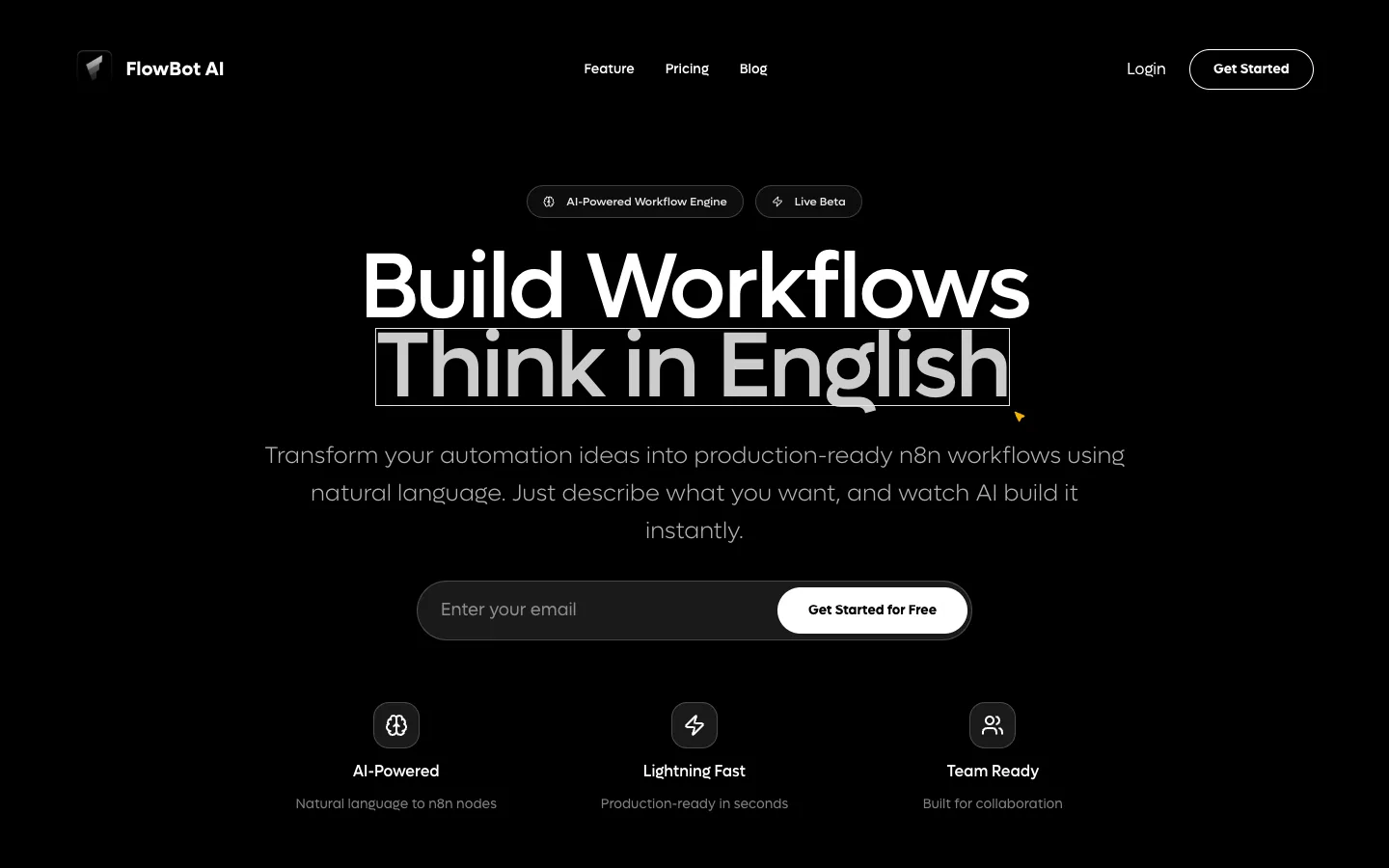 FLOWBOT AI website, screen 1