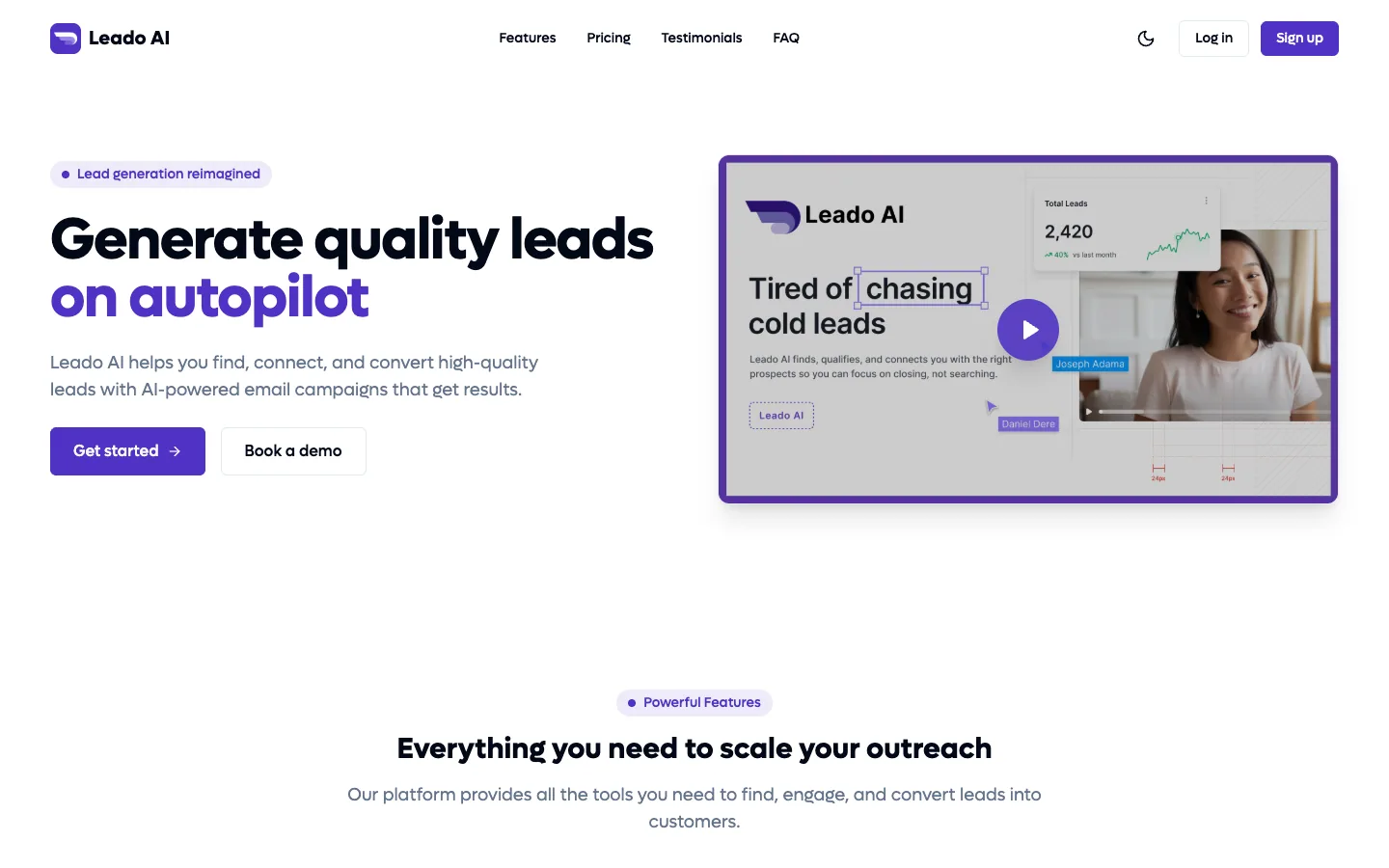 LEADO AI website, screen 1
