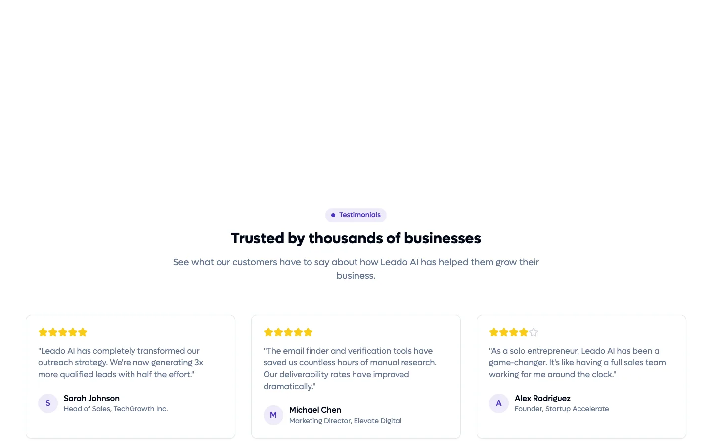 LEADO AI website, screen 4