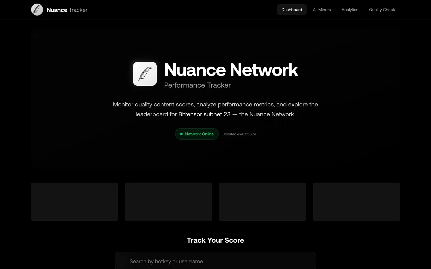 NUANCE TRACKER website, screen 1