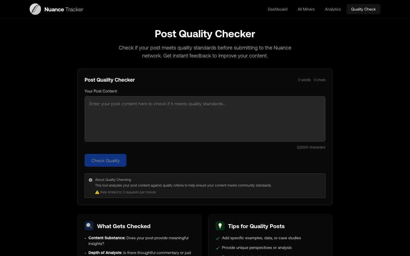 NUANCE TRACKER website, screen 6