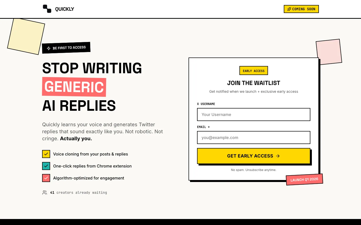QUICKLY website, screen 1