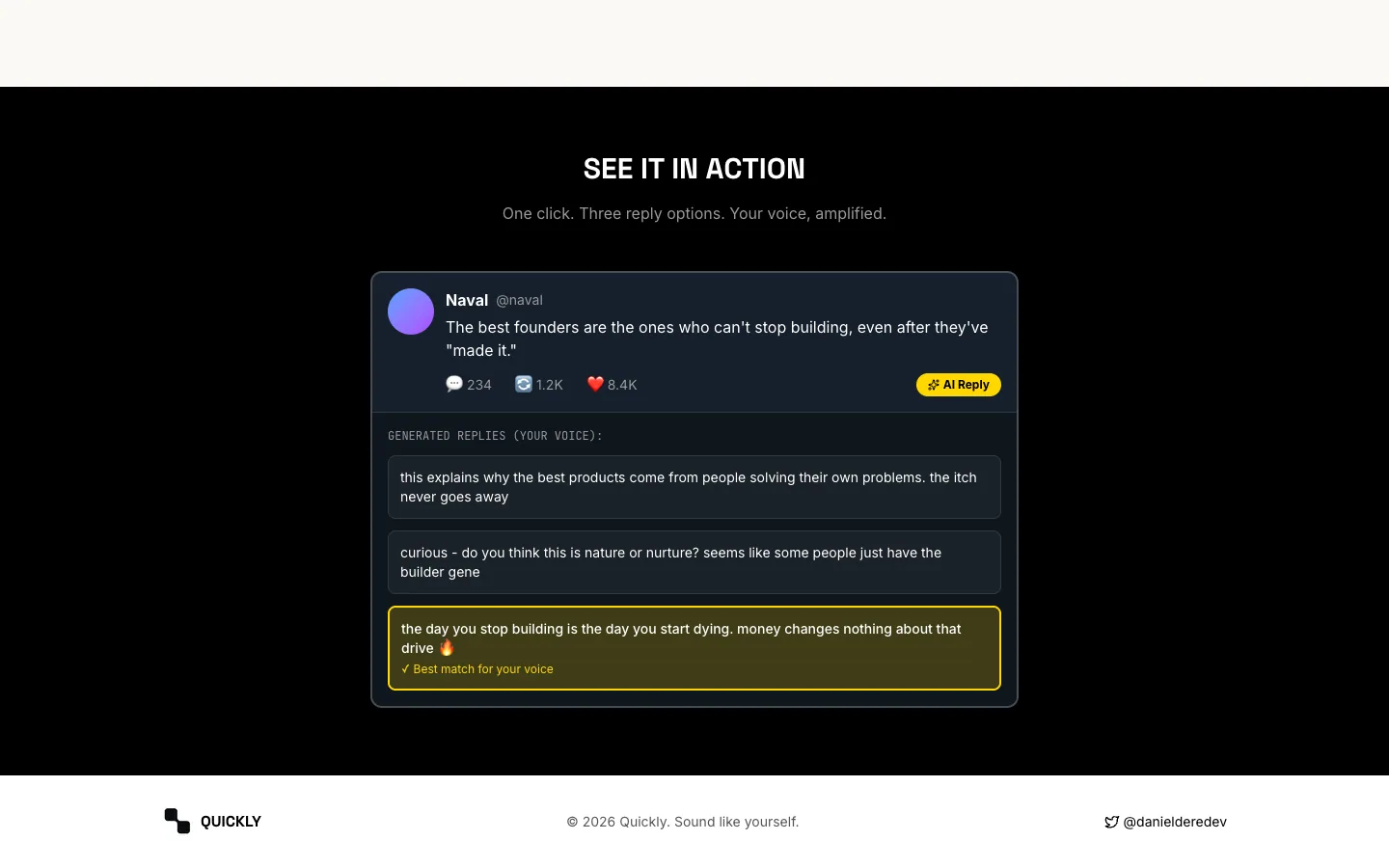 QUICKLY website, screen 2
