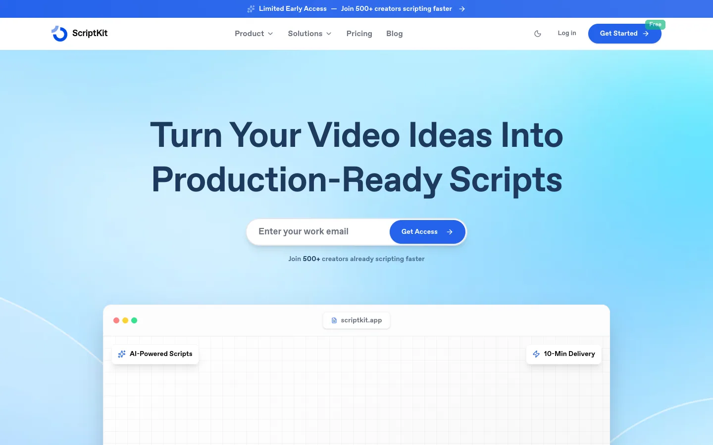 SCRIPTKIT website, screen 1
